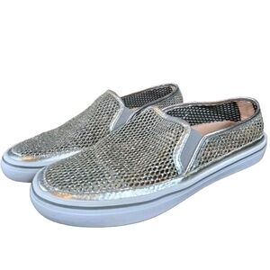 Kate Spade Sallie Mesh Glitter Silver Leather Slip On Sneaker Shoe US Sz 8